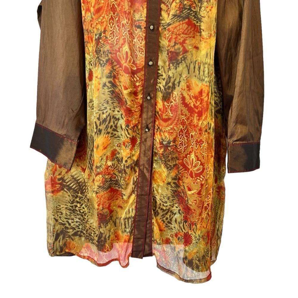 Alain Weiz Sheer Front Silk Button Down Tunic - image 3